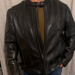Men's Classic Black Leather Bomber Jacket